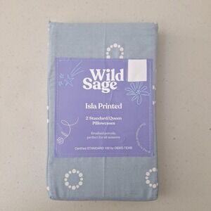 Wild Sage Isla Printed Pillowcases set of 2, Standard/Queen 100%‎ Cotton NEW